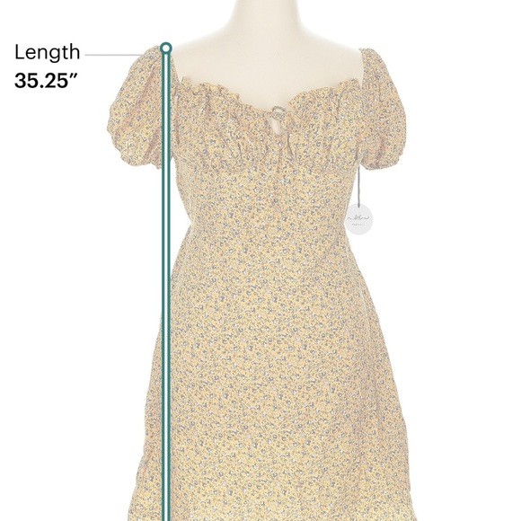 NWT Juniors Yellow Ruched Puff Sleeve Sundress - Picture 7 of 7